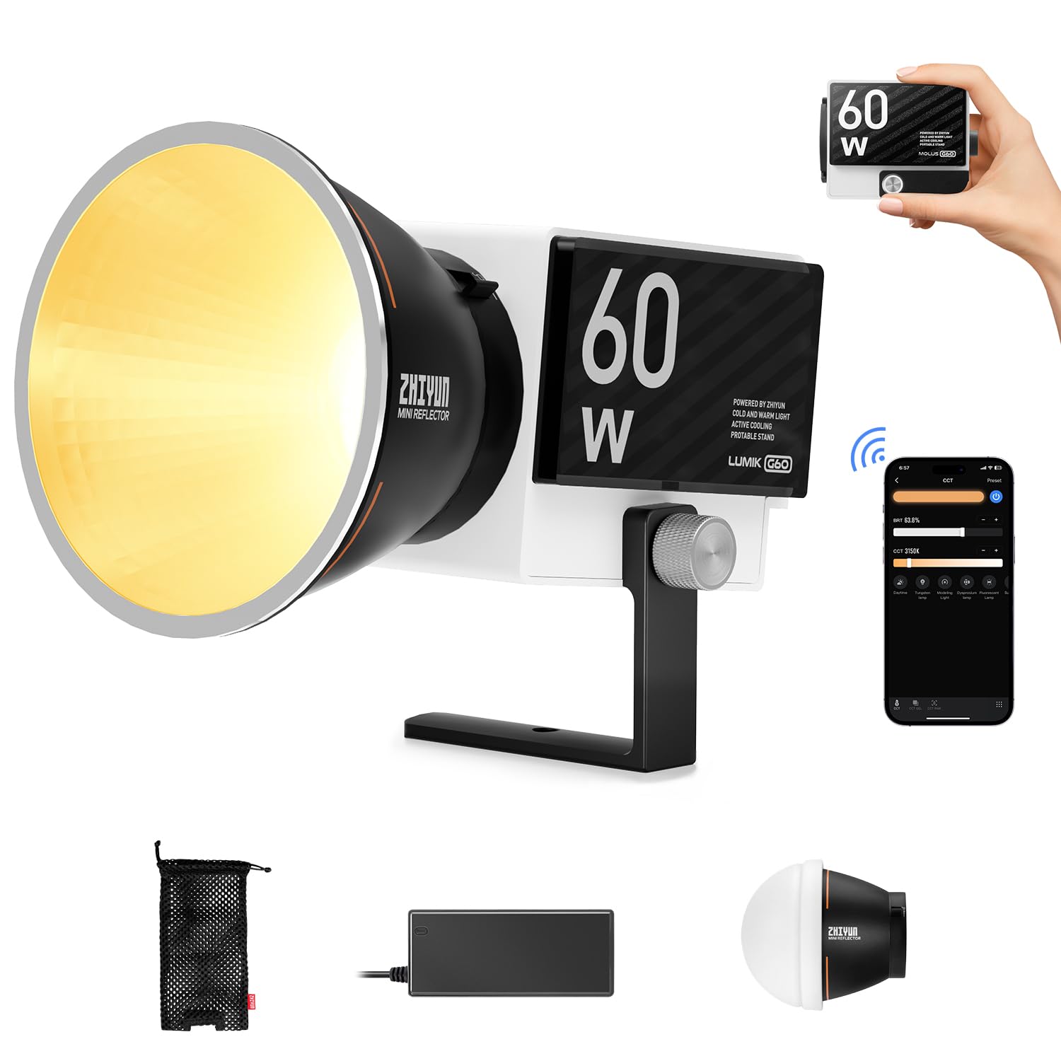 ZHIYUN MOLUS G60 [Official] 60W LED Video Light, COB Continuous